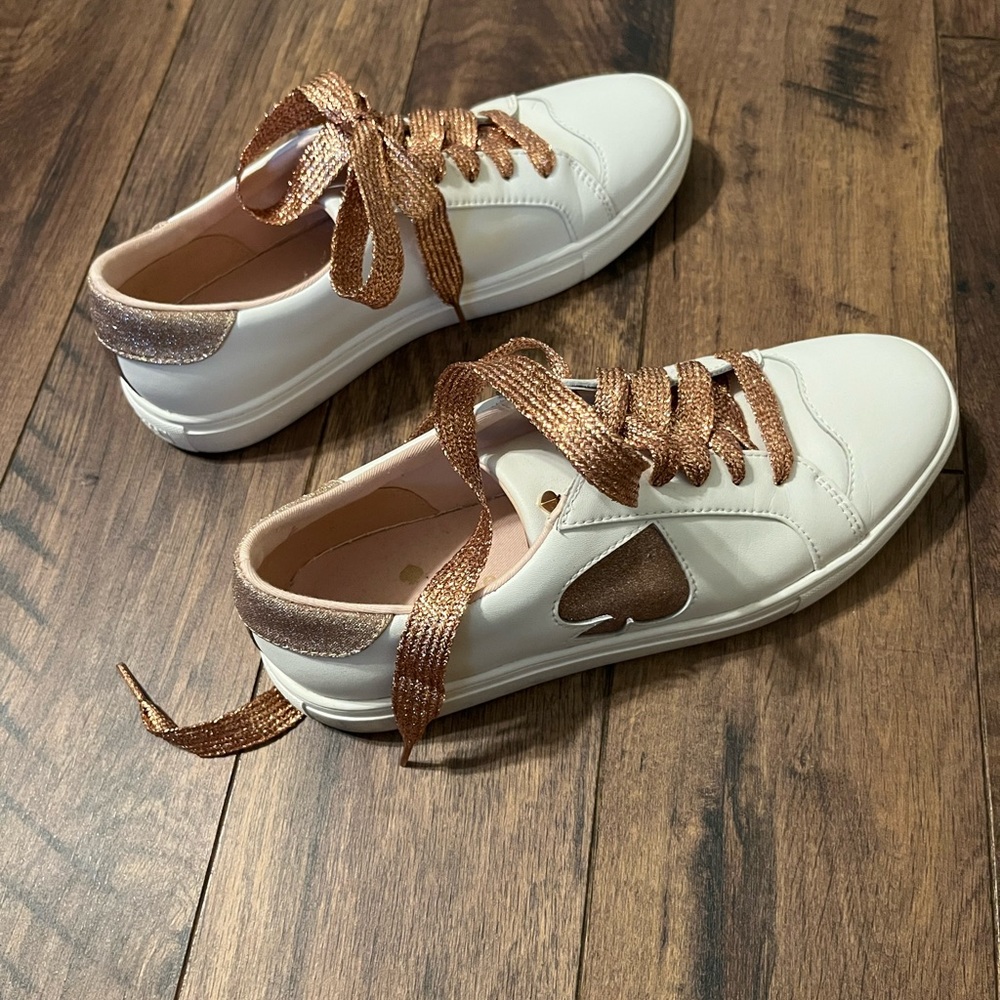 Women's White and Gold Sneakers